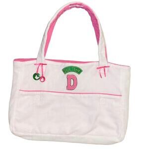 AUTH VTG Christian Dior Team Logo White Terrycloth Handbag Purse Terry Tote Bag